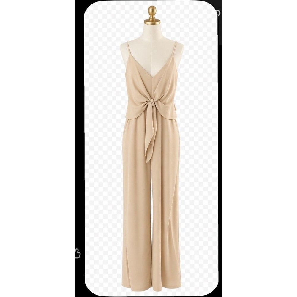TCEC Size L Women’s Halter Style Dressy Beige Jumpsuit Bridal Wedding Pockets